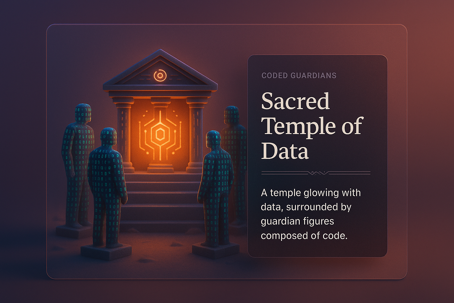 Sacred Temple of Data Surrounded by Coded Guardians