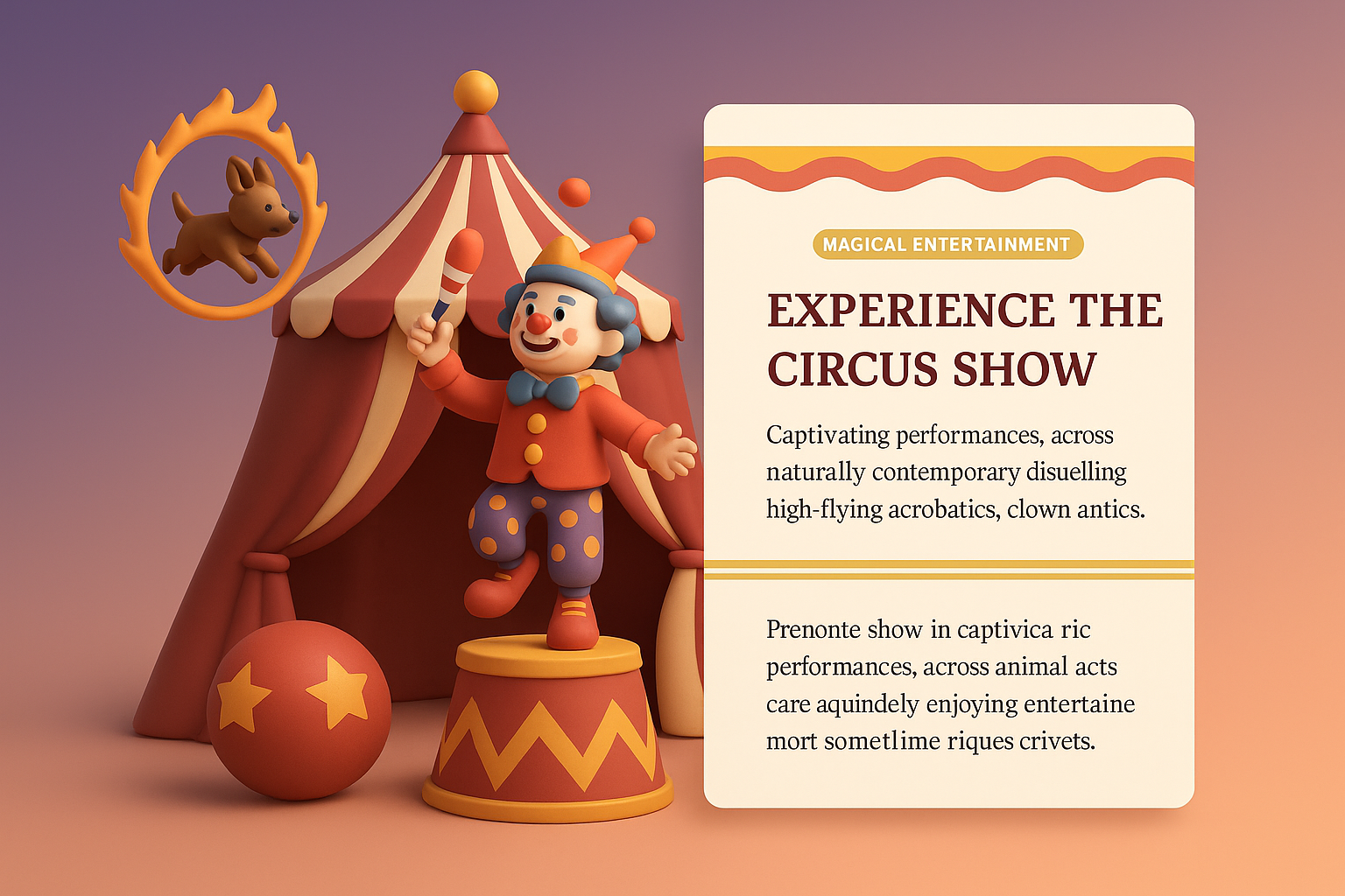 Captivating 3D Circus Show Illustration with Clown and Tent