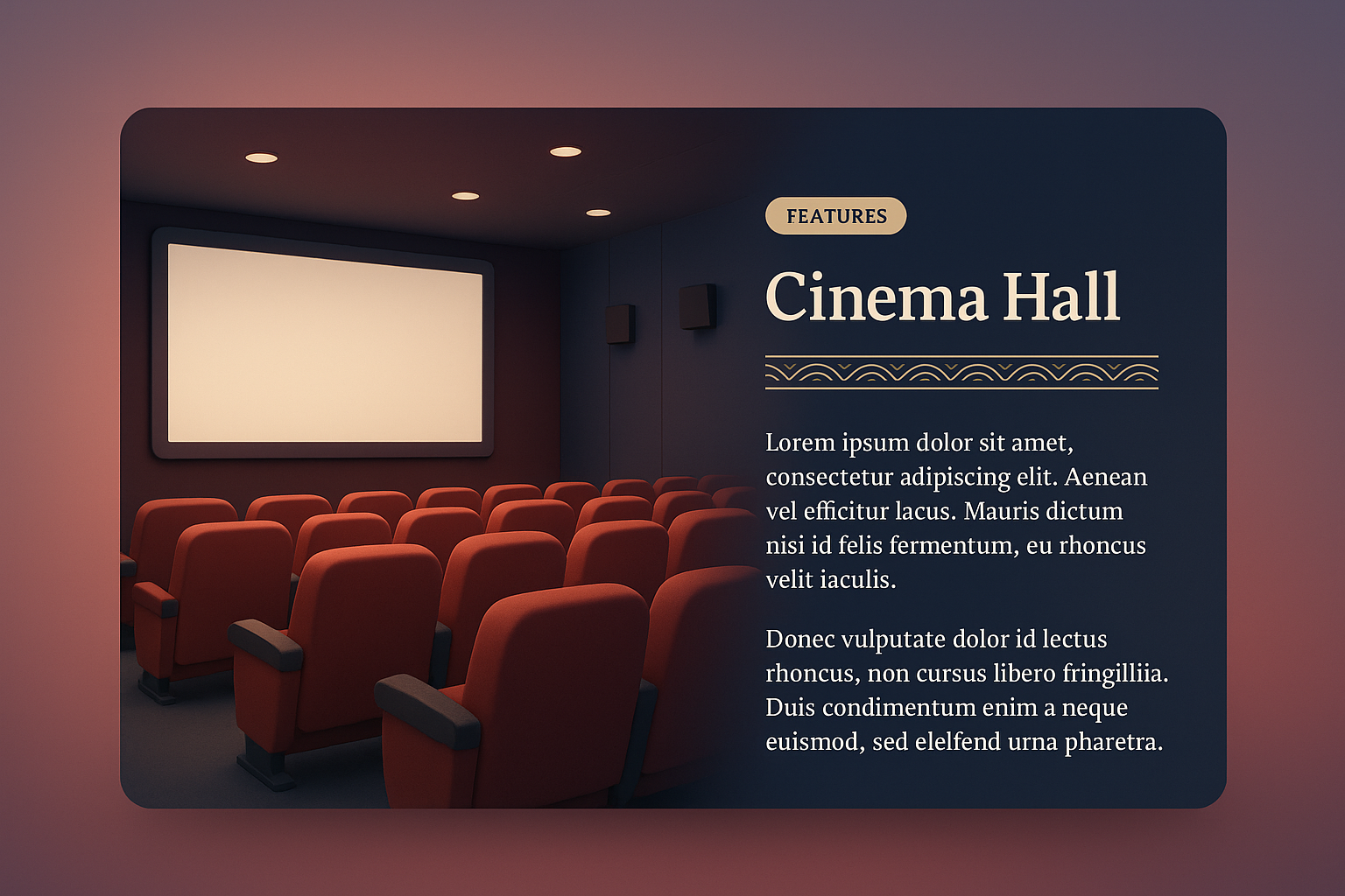 3D Cinema Hall Illustration with Features Overview