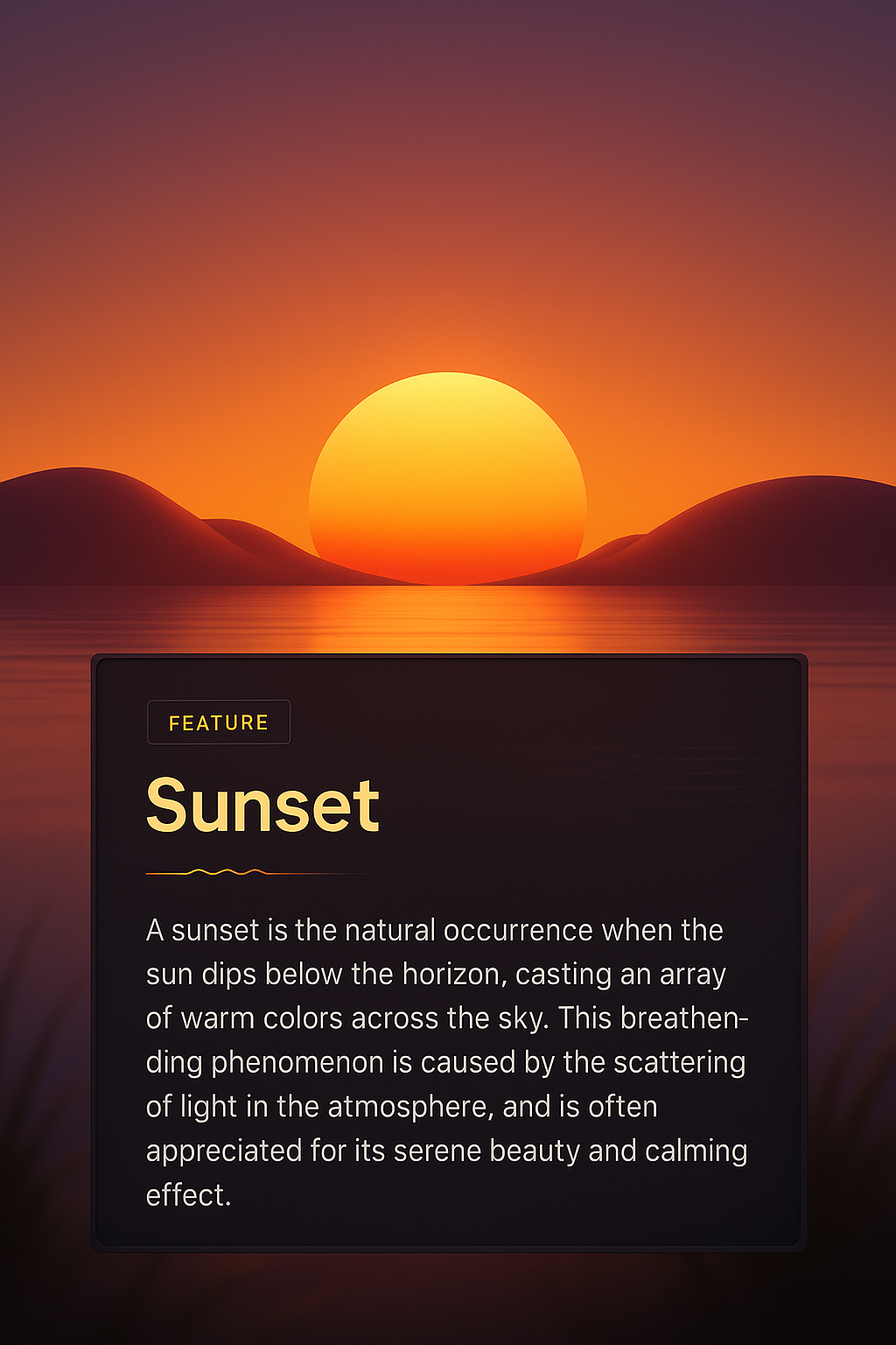 Serene Sunset Over Calm Waters with Feature Block