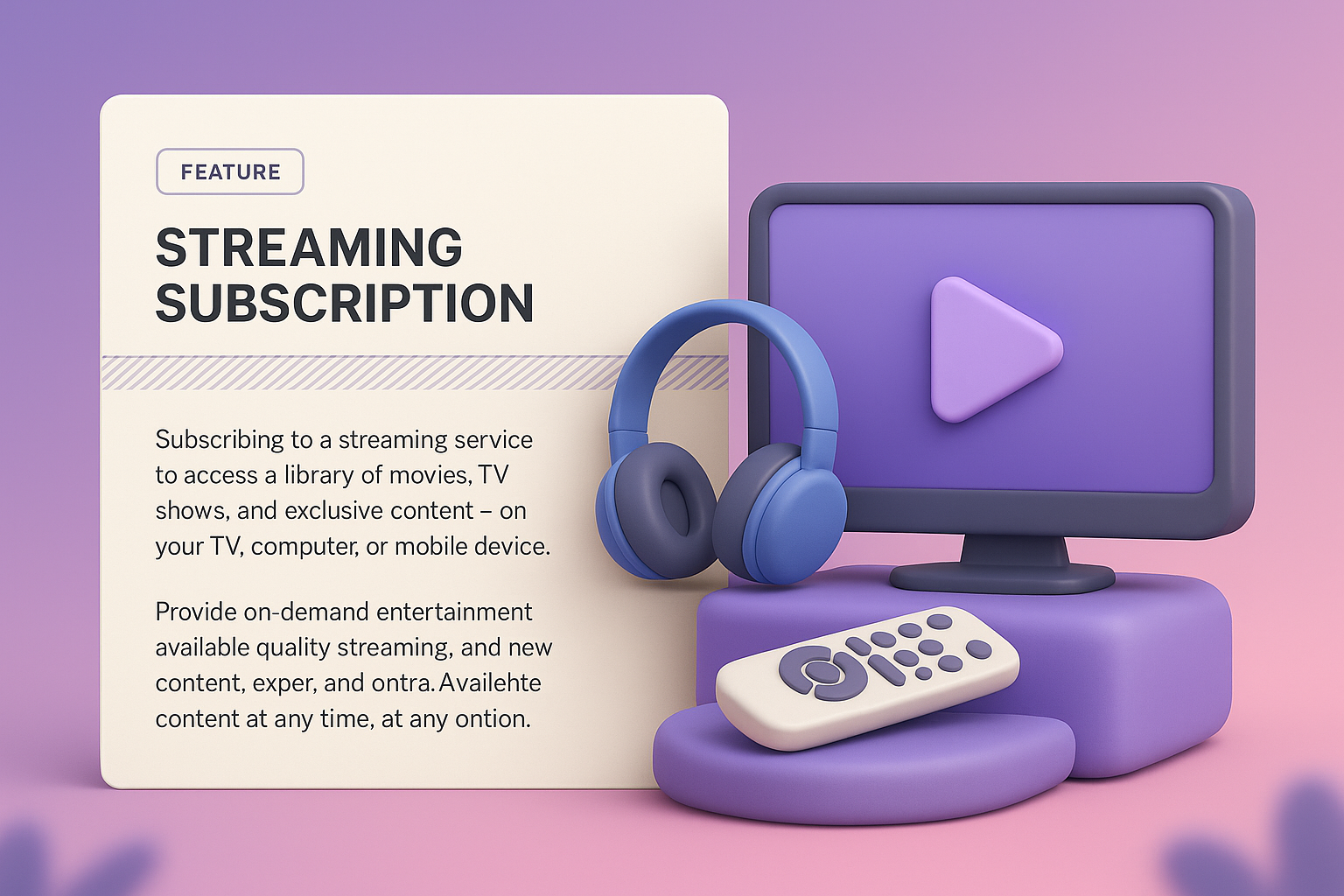3D Illustration of Streaming Subscription Features for Web Design