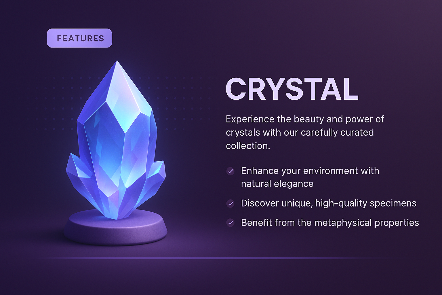 3D Crystal Landing Page with Features and Description