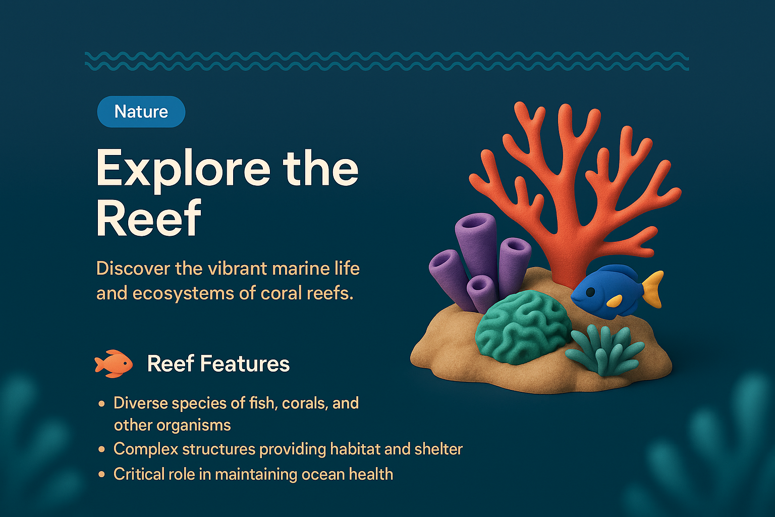 Vibrant 3D Reef Illustration Showcasing Marine Life