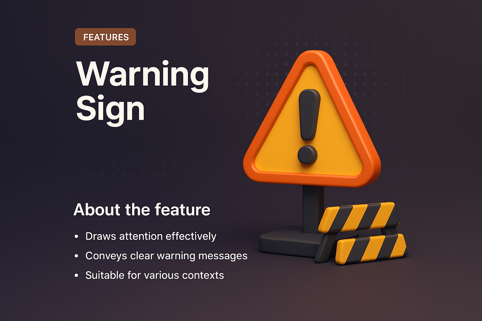 Dynamic 3D Warning Sign Landing Page Design for Features Showcase