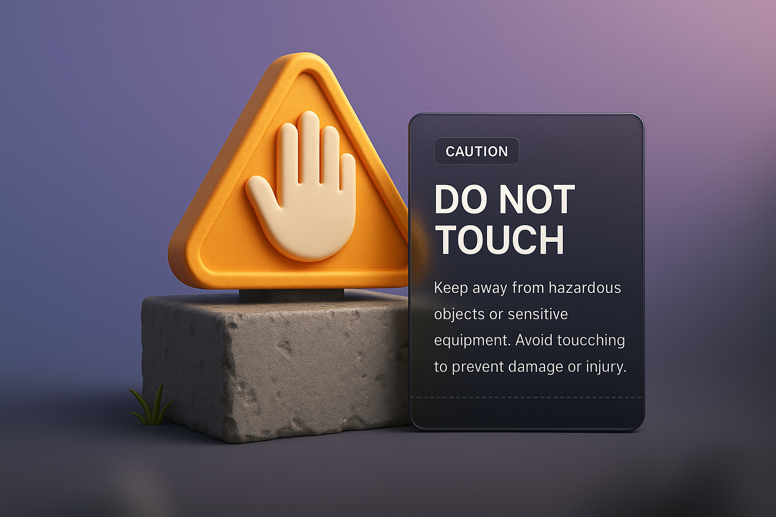 Stylish Web Design with 3D Illustration and Caution Sign