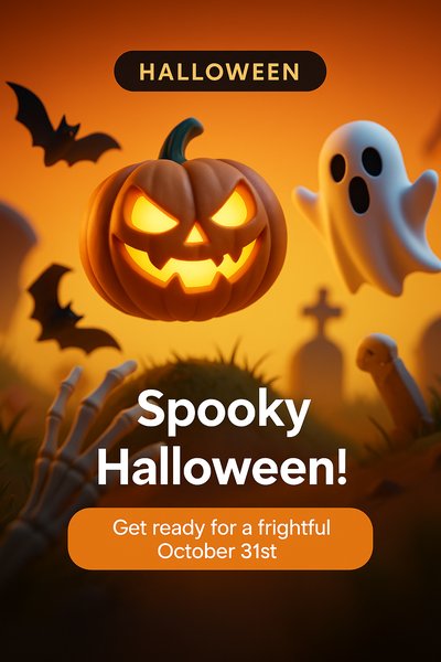 Halloween-Themed Graphic with Pumpkin and Ghosts