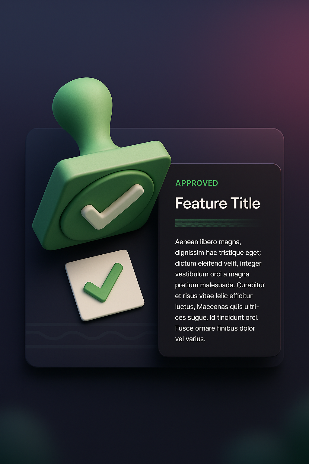 3D Approved Stamp Illustration with Dark Theme