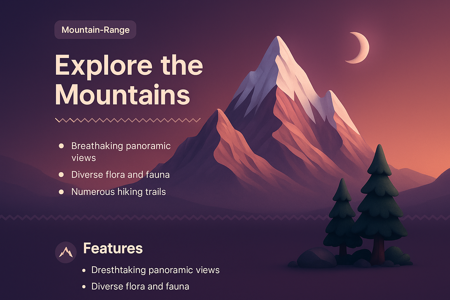 Stunning 3D Mountain Range Illustration with Features Overview