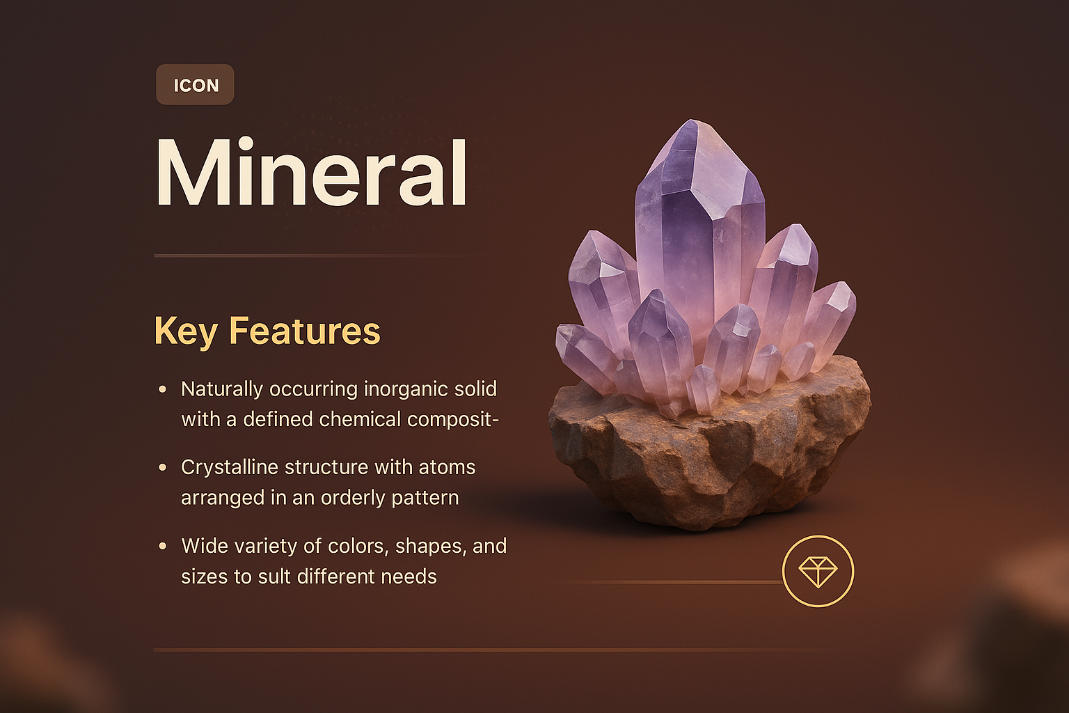 3D Illustration of Mineral with Key Features and Visual Elements