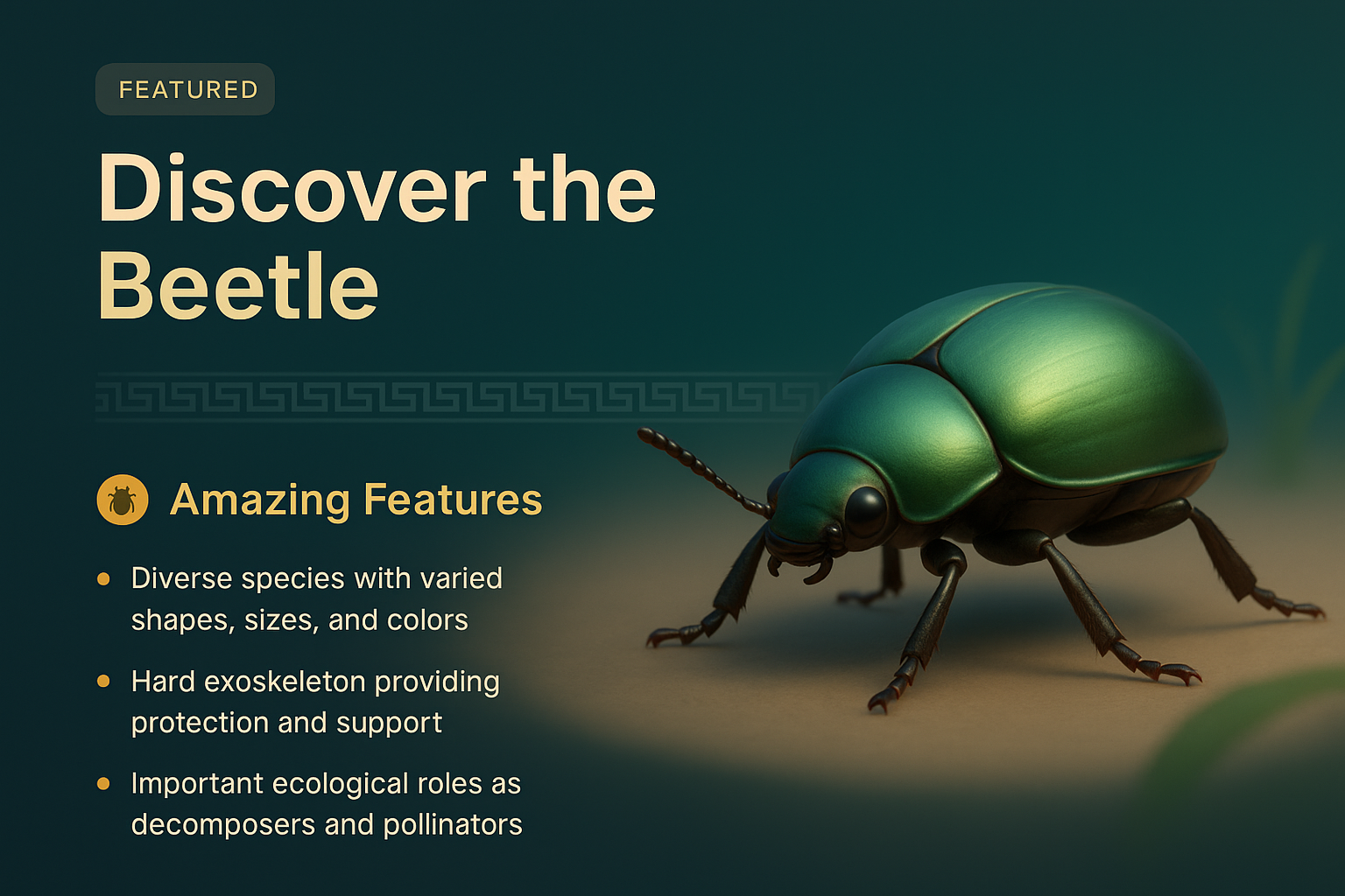 3D Illustration of a Colorful Beetle with Feature Highlights
