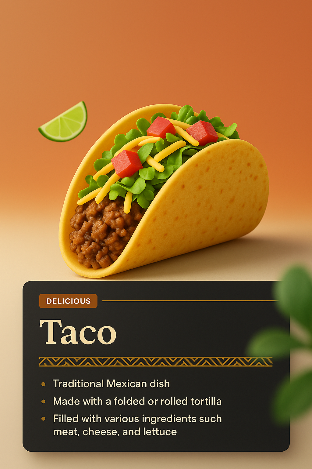 3D Taco Illustration with Informative Design Elements