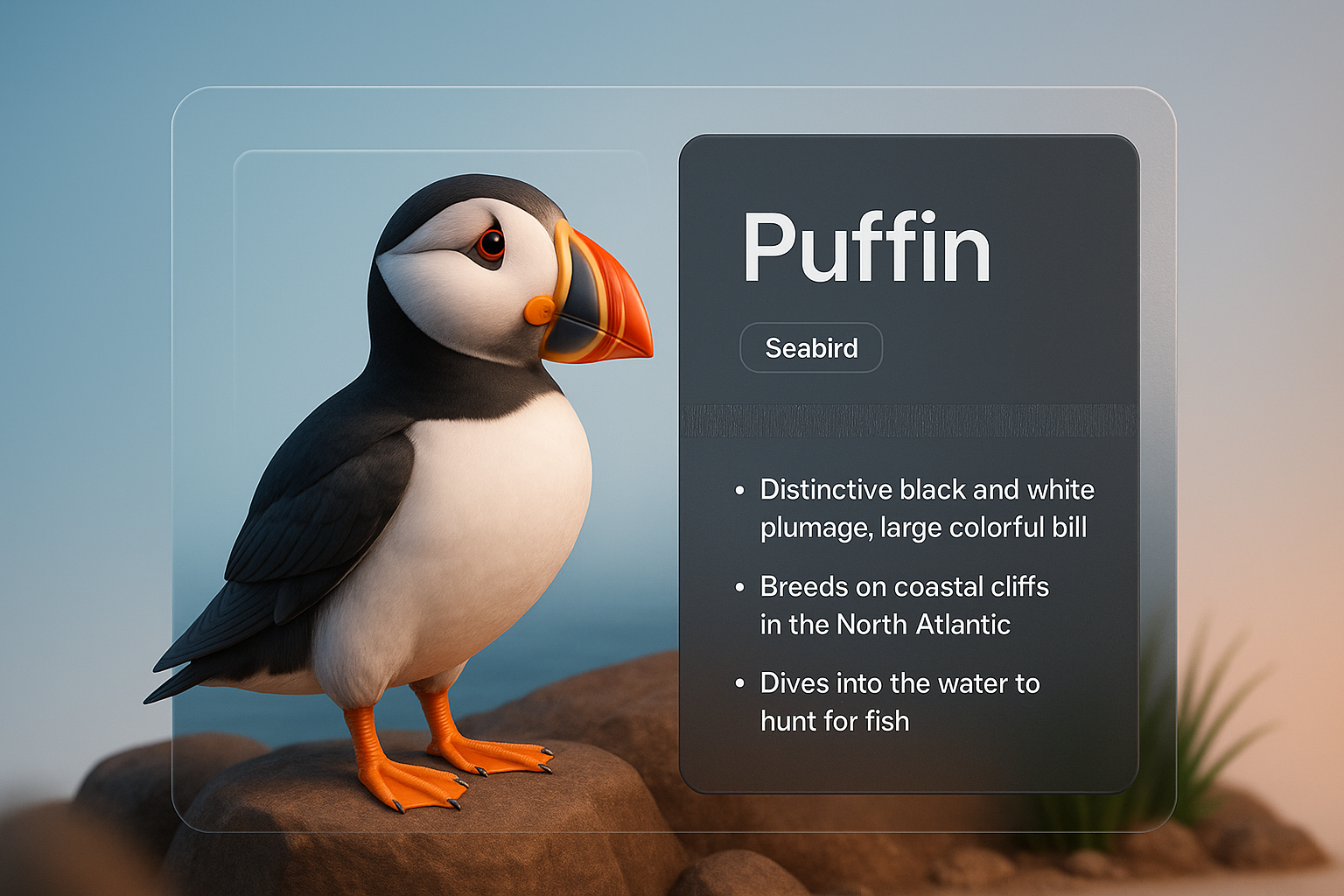 3D Puffin Illustration with Informative Overlay