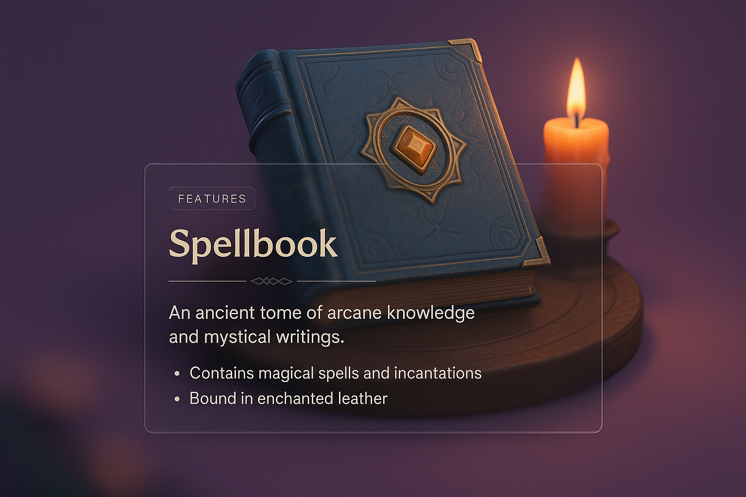 3D Illustration of a Magical Spellbook with Candle