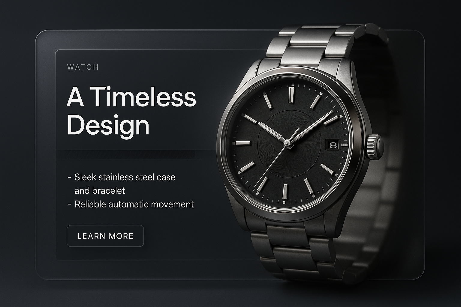 3D Watch Design with Transparent Glass Effect