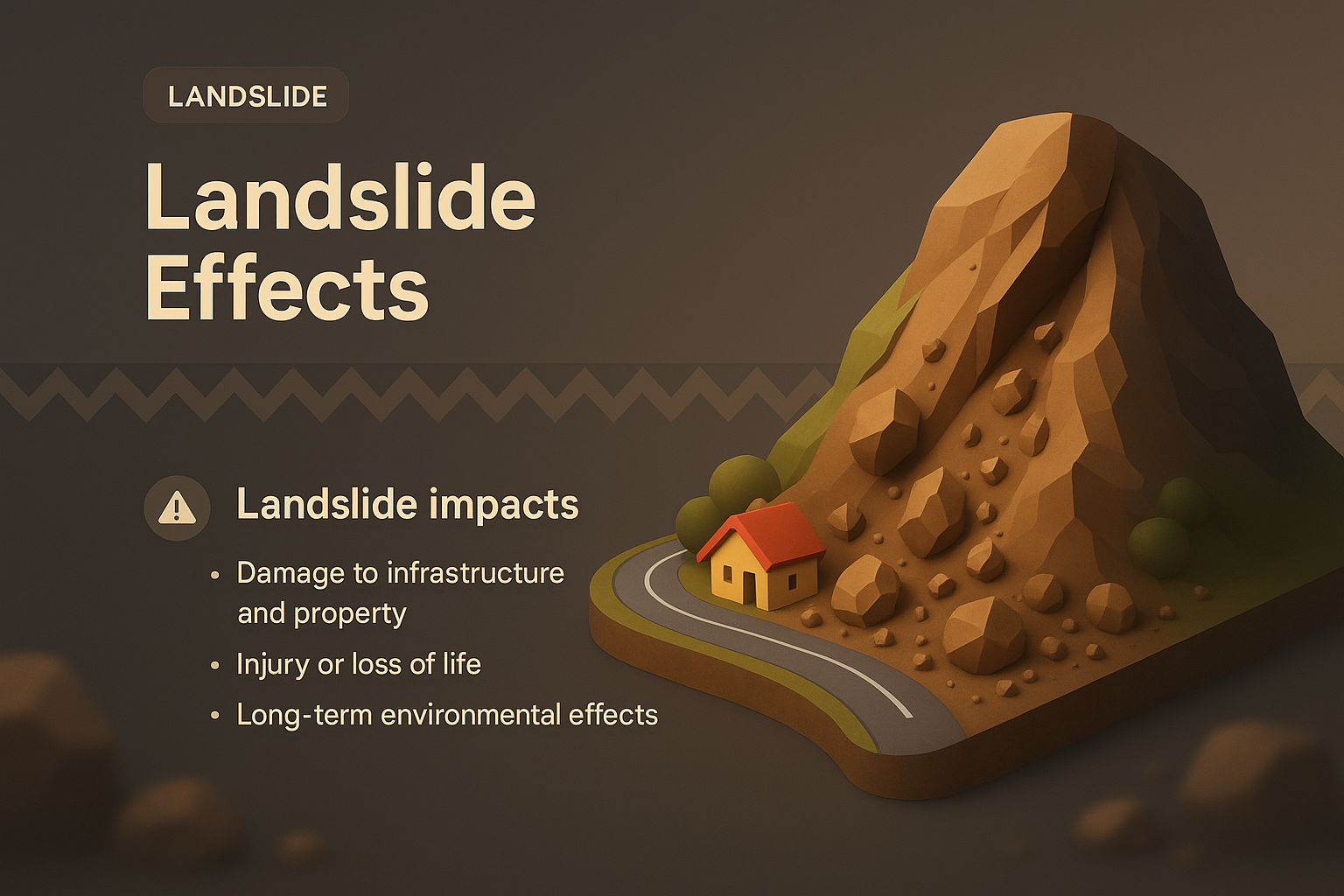 3D Illustration of Landslide Effects for Landing Page Design