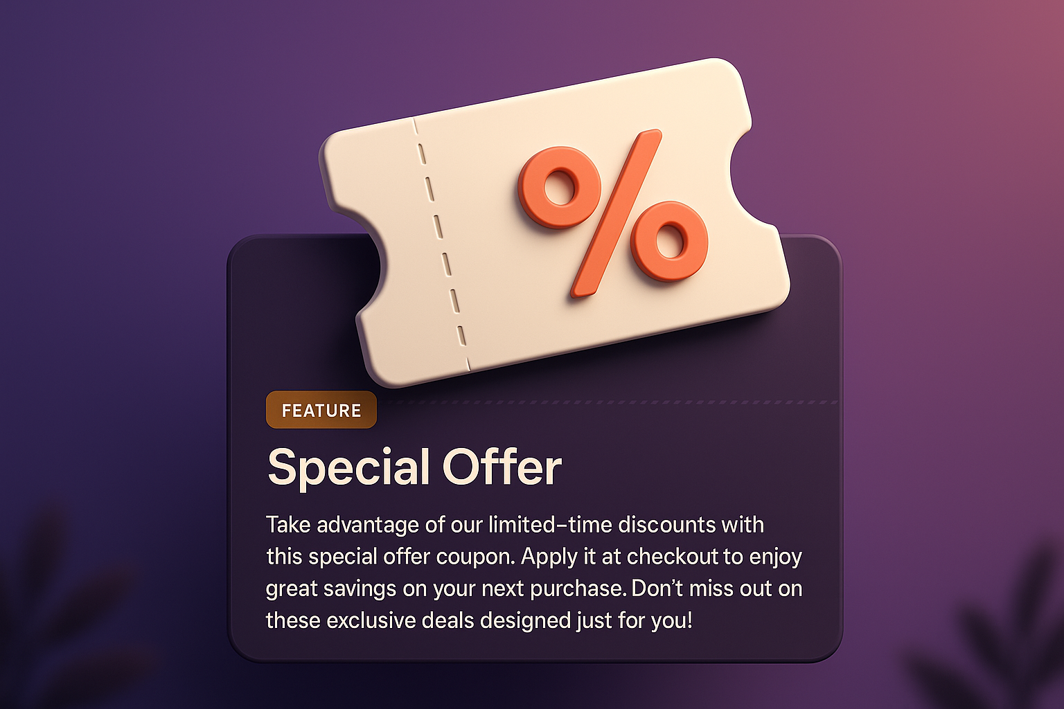 3D Coupon Illustration with Special Offer Details