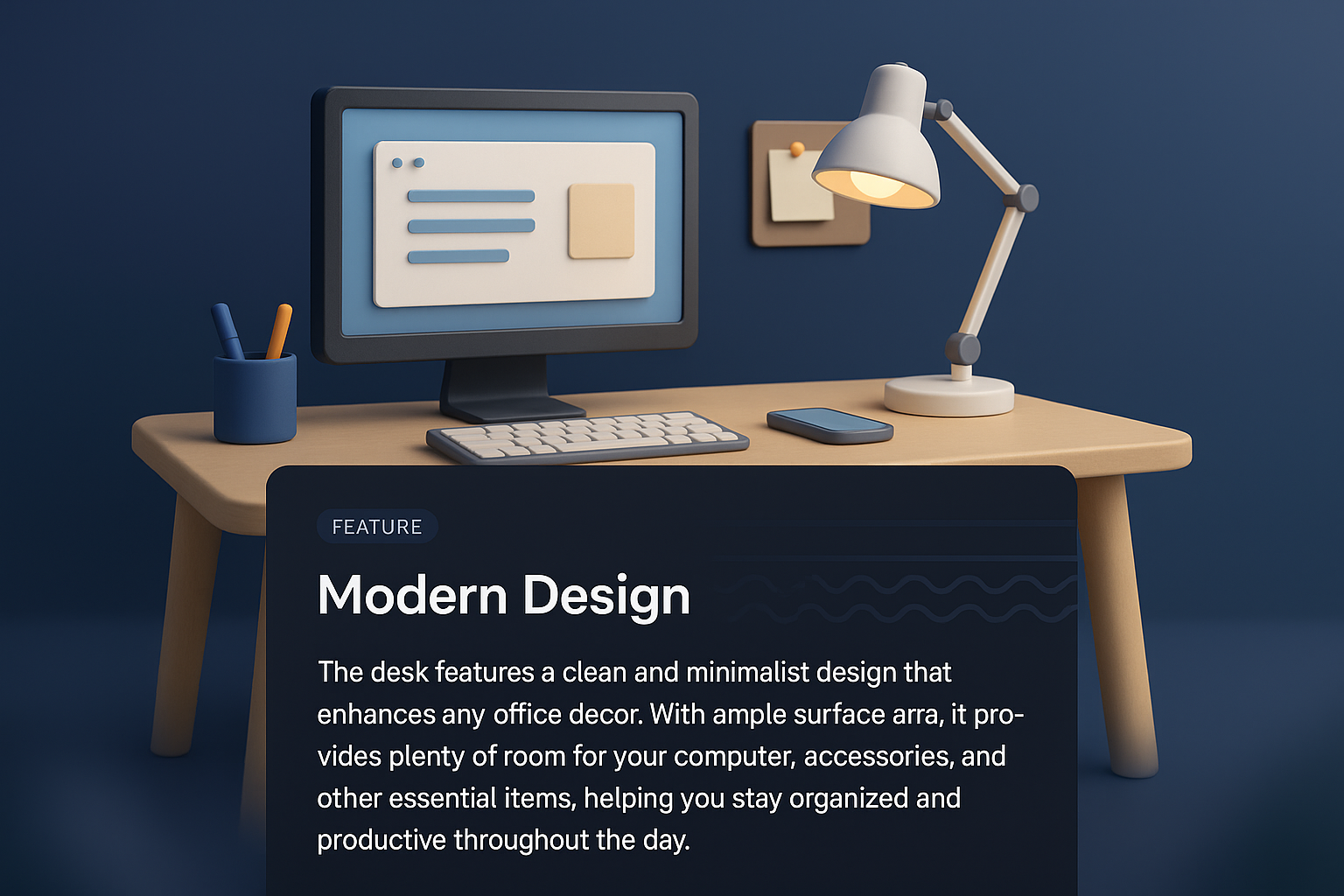 3D Illustration of Modern Desk Design with Features