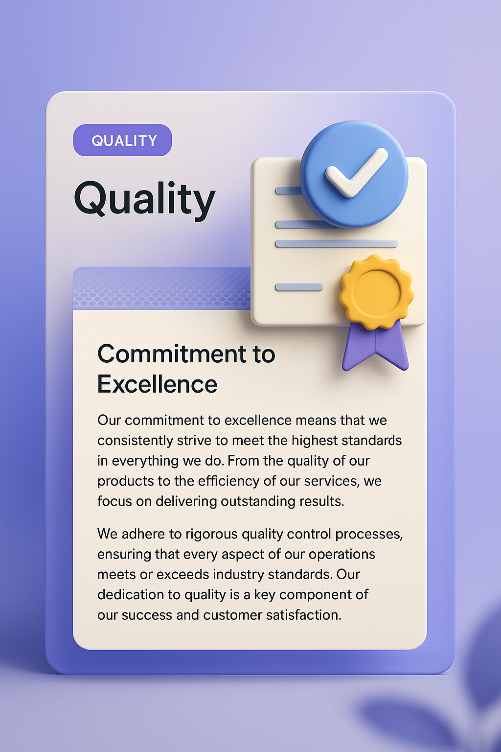 3D Web Page Illustration Featuring Quality Commitment