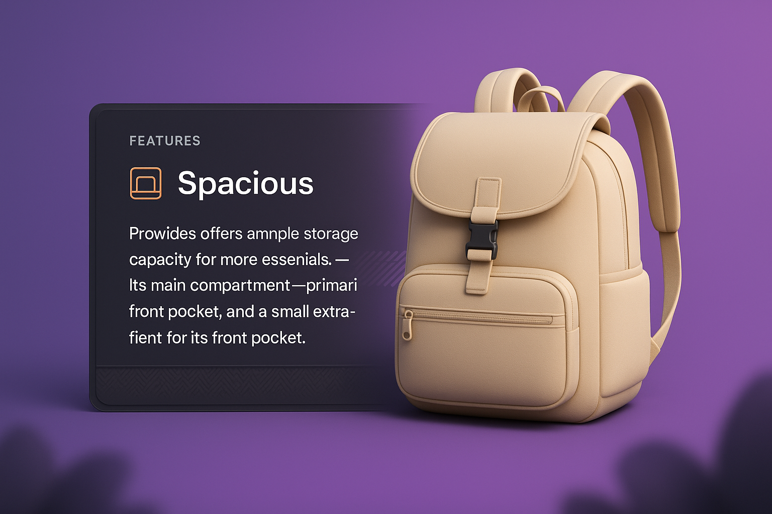 Integrated 3D Illustration of a Spacious Backpack