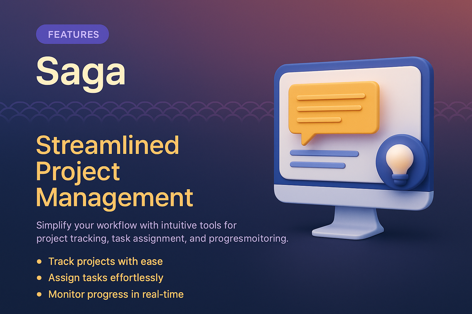 3D Illustration Landing Page for Saga Project Management