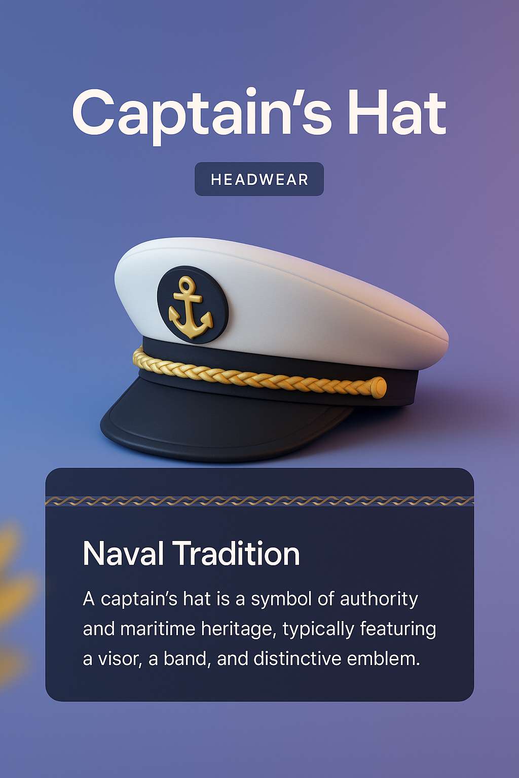 Stylish 3D Captain's Hat with Naval Tradition Theme