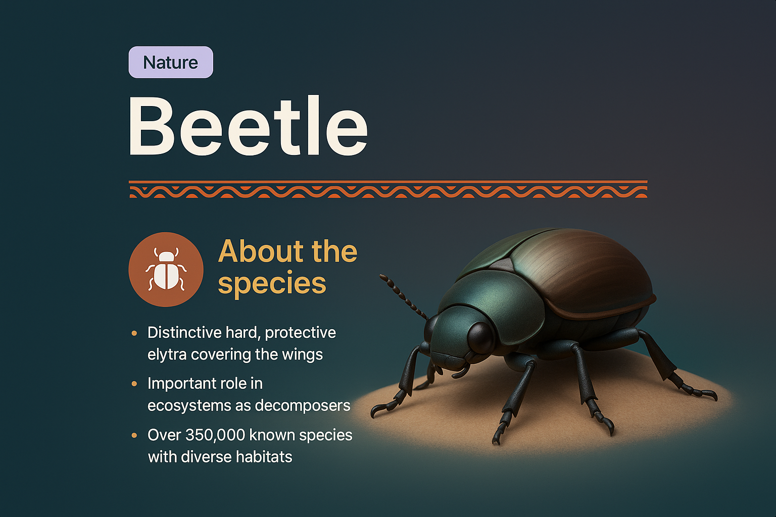 3D Illustration of a Beetle with Informative Features
