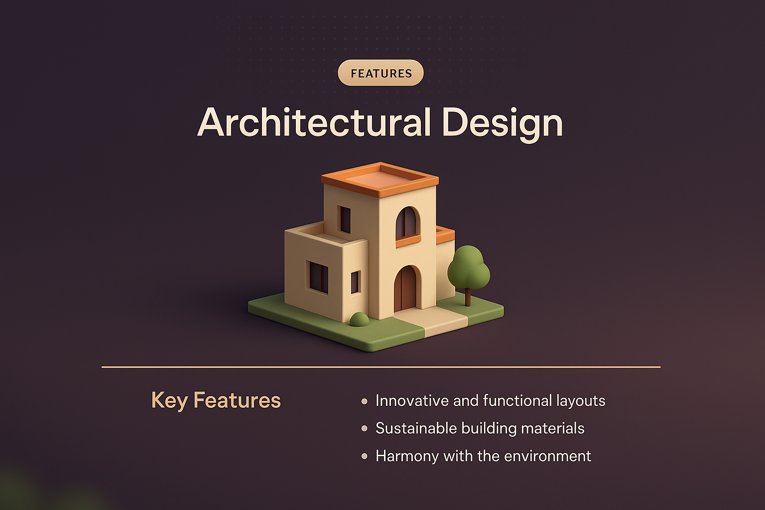 3D Architectural Design Landing Page with Key Features
