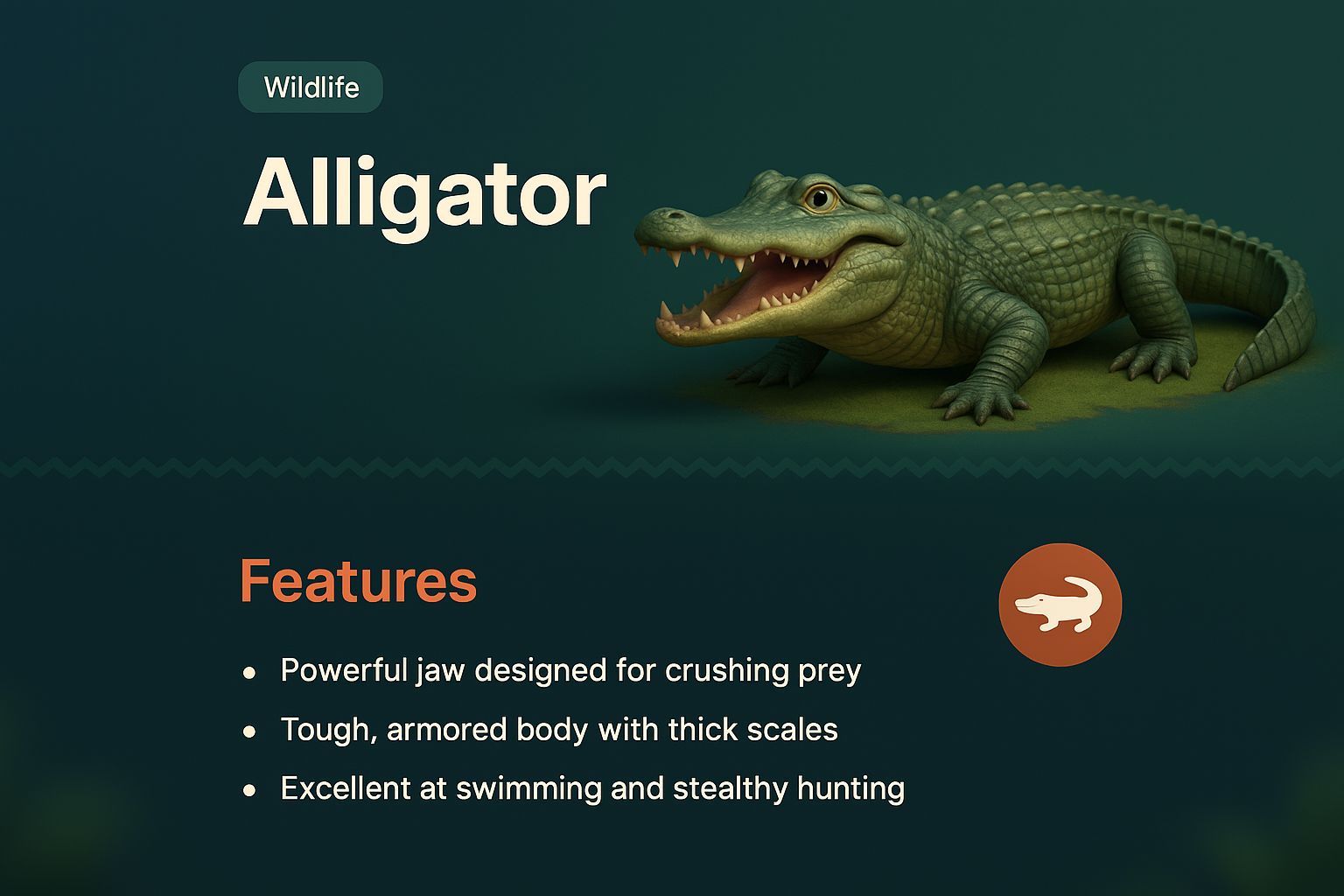 3D Alligator Illustration for Wildlife Landing Page