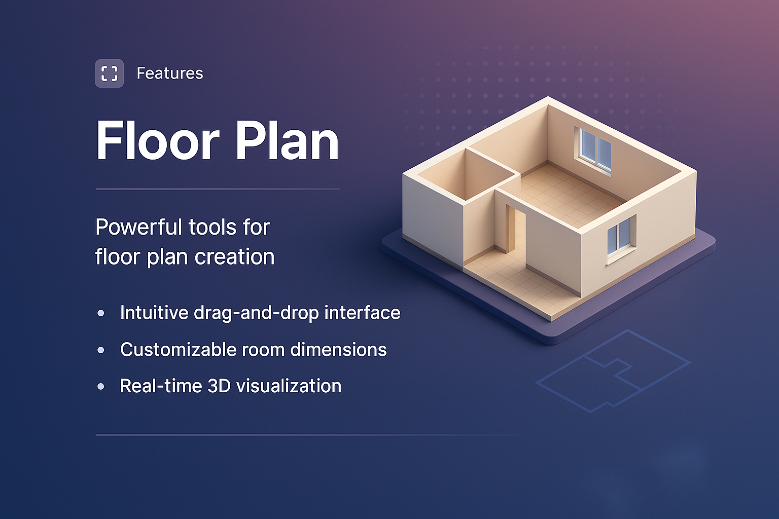 3D Floor Plan Illustration with Features Overview