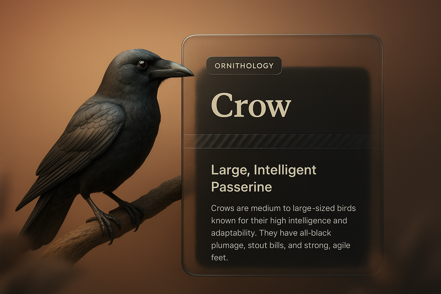 3D Illustration of a Crow with Informative Design Elements
