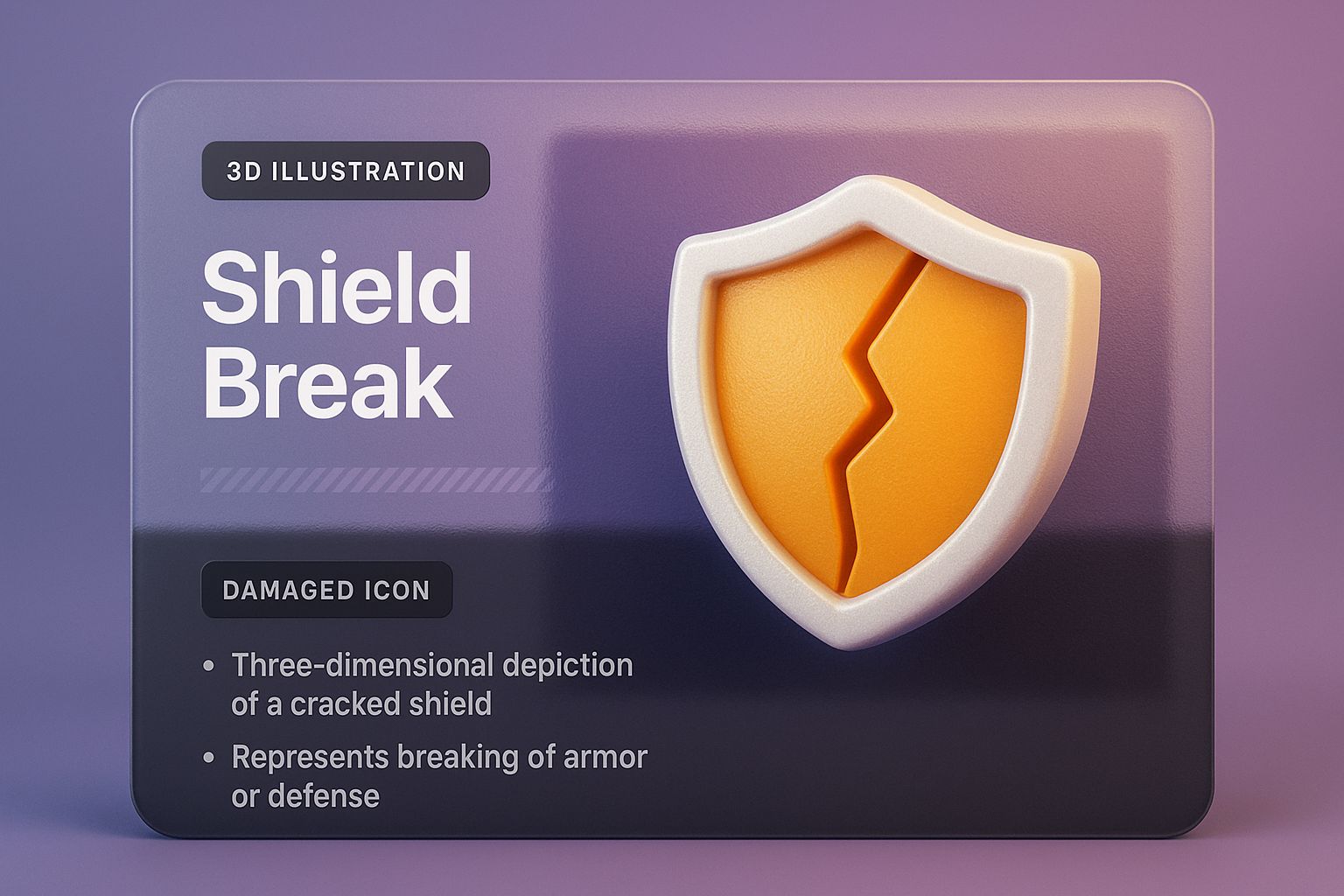 3D Shield Break Icon Illustration for Design Projects