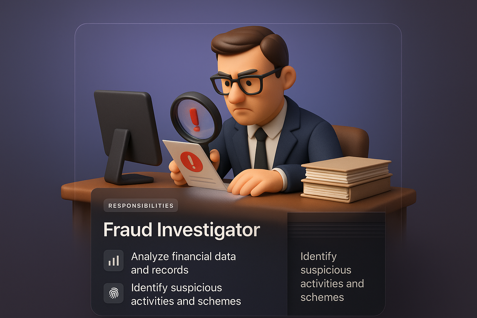 Professional Fraud Investigator at Work with 3D Design Elements