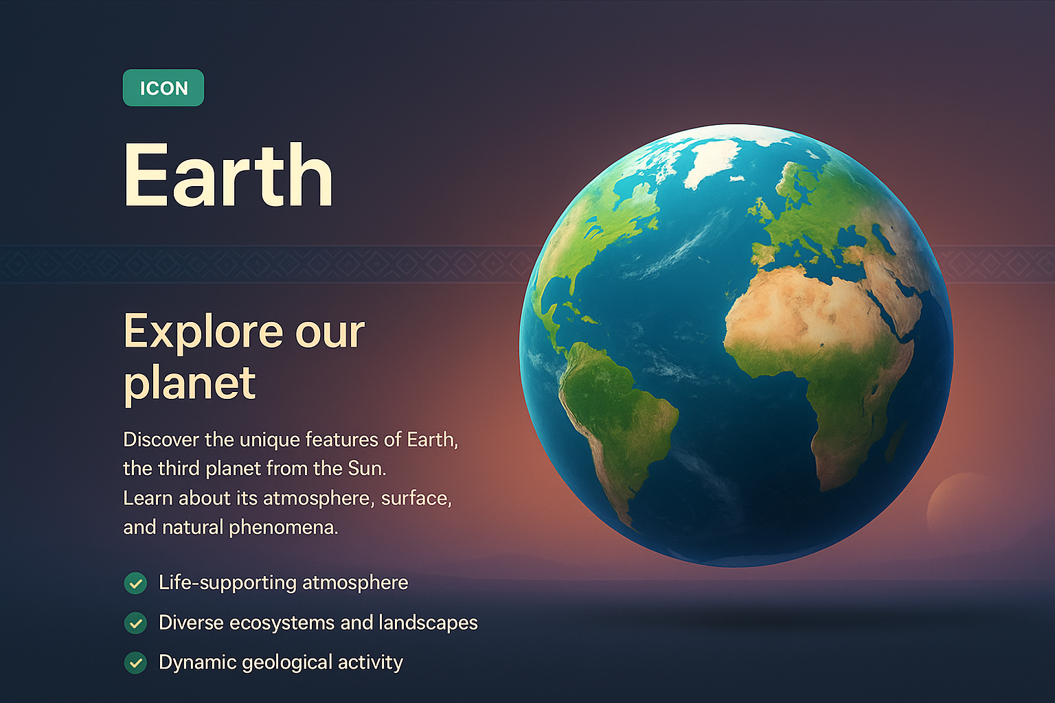 Landing Page Design Featuring Earth's Unique Features