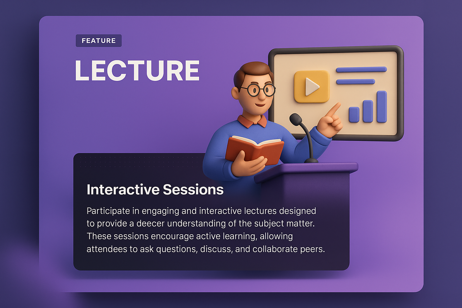 3D Illustration of a Lecture Feature Block with Interactive Elements