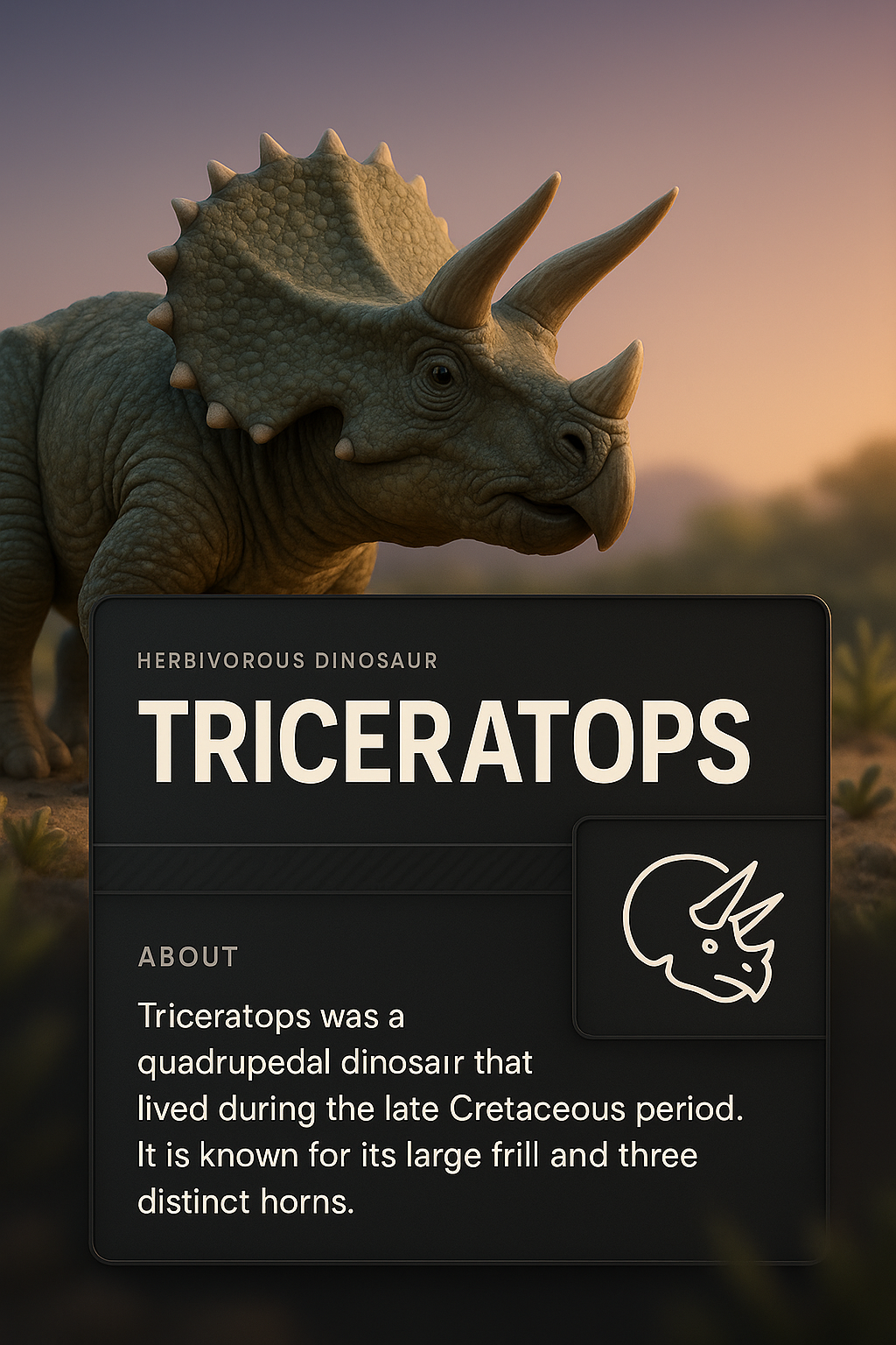 3D Illustration of Triceratops with Informative Overlay