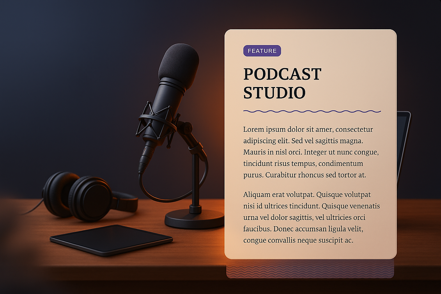 Podcast Studio with Microphone and Text Block