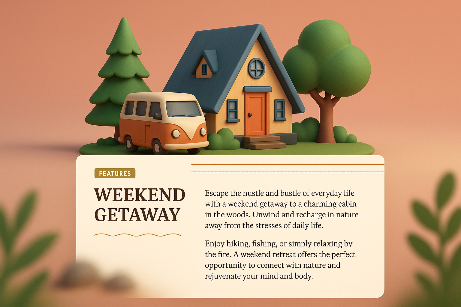 Weekend Getaway Web Design Concept with 3D Elements