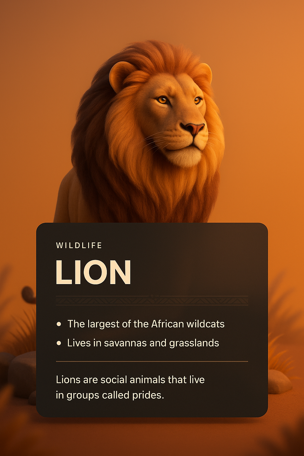 3D Lion Illustration with Informative Block