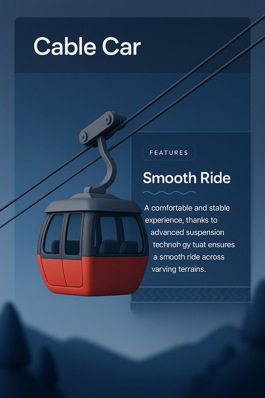3D Cable Car Illustration with Features Block