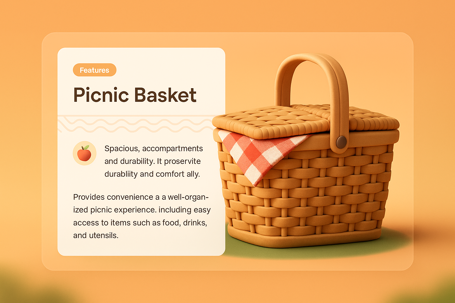 3D Picnic Basket Illustration with Features Description