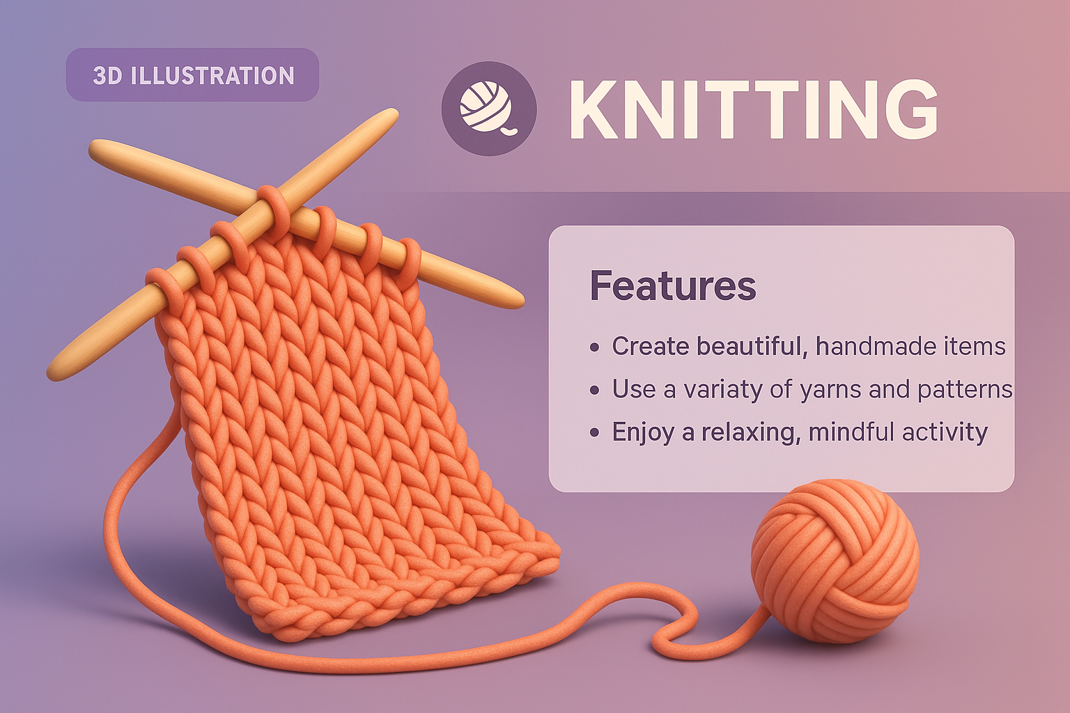 3D Knitting Illustration with Features and Text Block