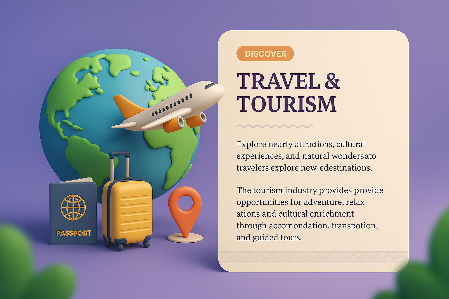 3D Illustration of Travel & Tourism with Features Overview