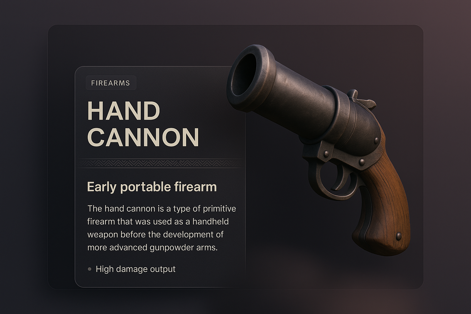 3D Illustration of a Hand Cannon with Informative Overlay