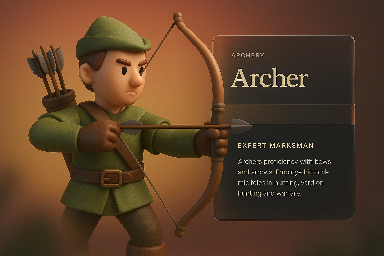 3D Archer Character Design with Integrated Info Blocks