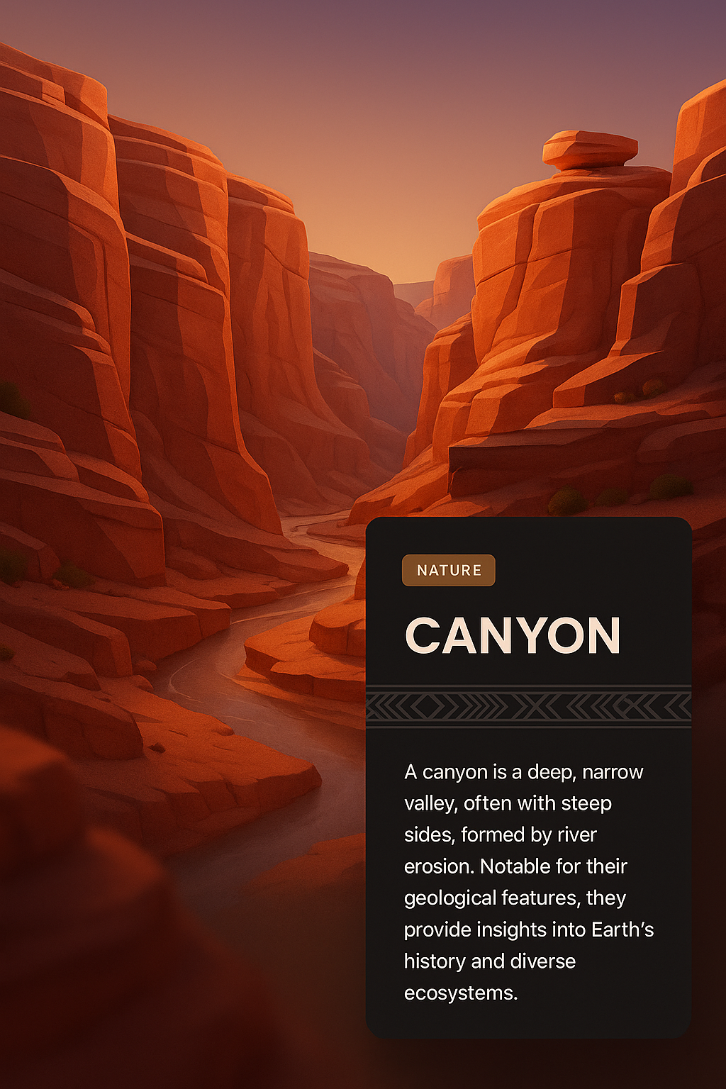 Stunning 3D Canyon Illustration with Integrated Web Design Elements