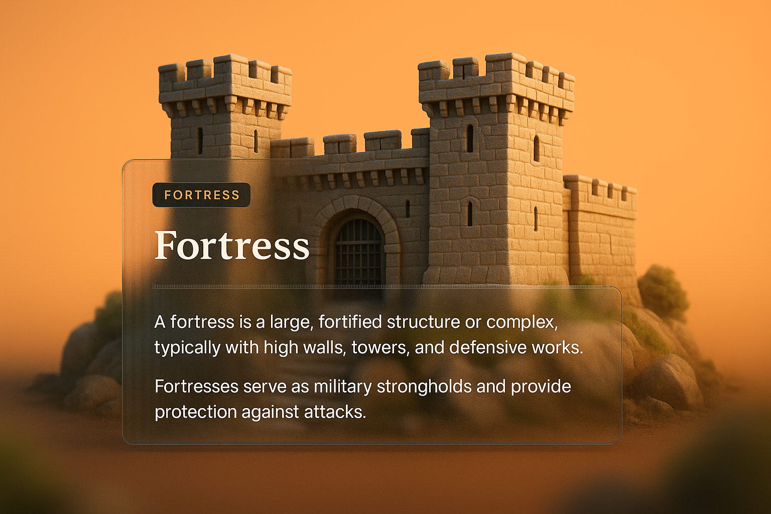 3D Fortress Illustration with Integrated Design Elements
