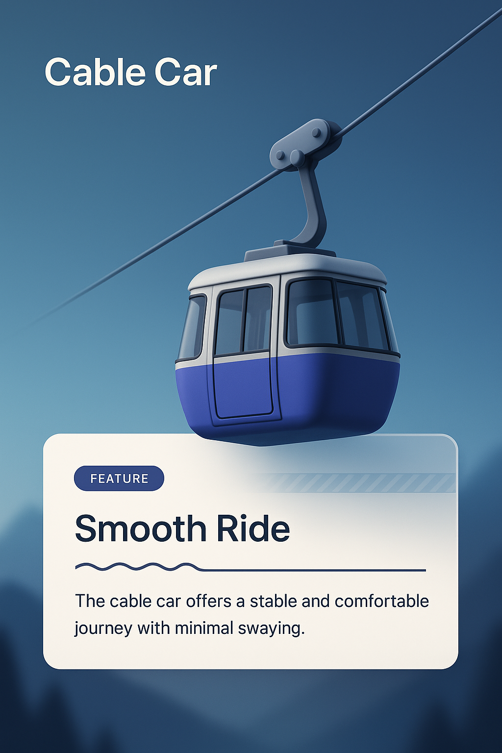 3D Illustration of a Cable Car with Feature Description