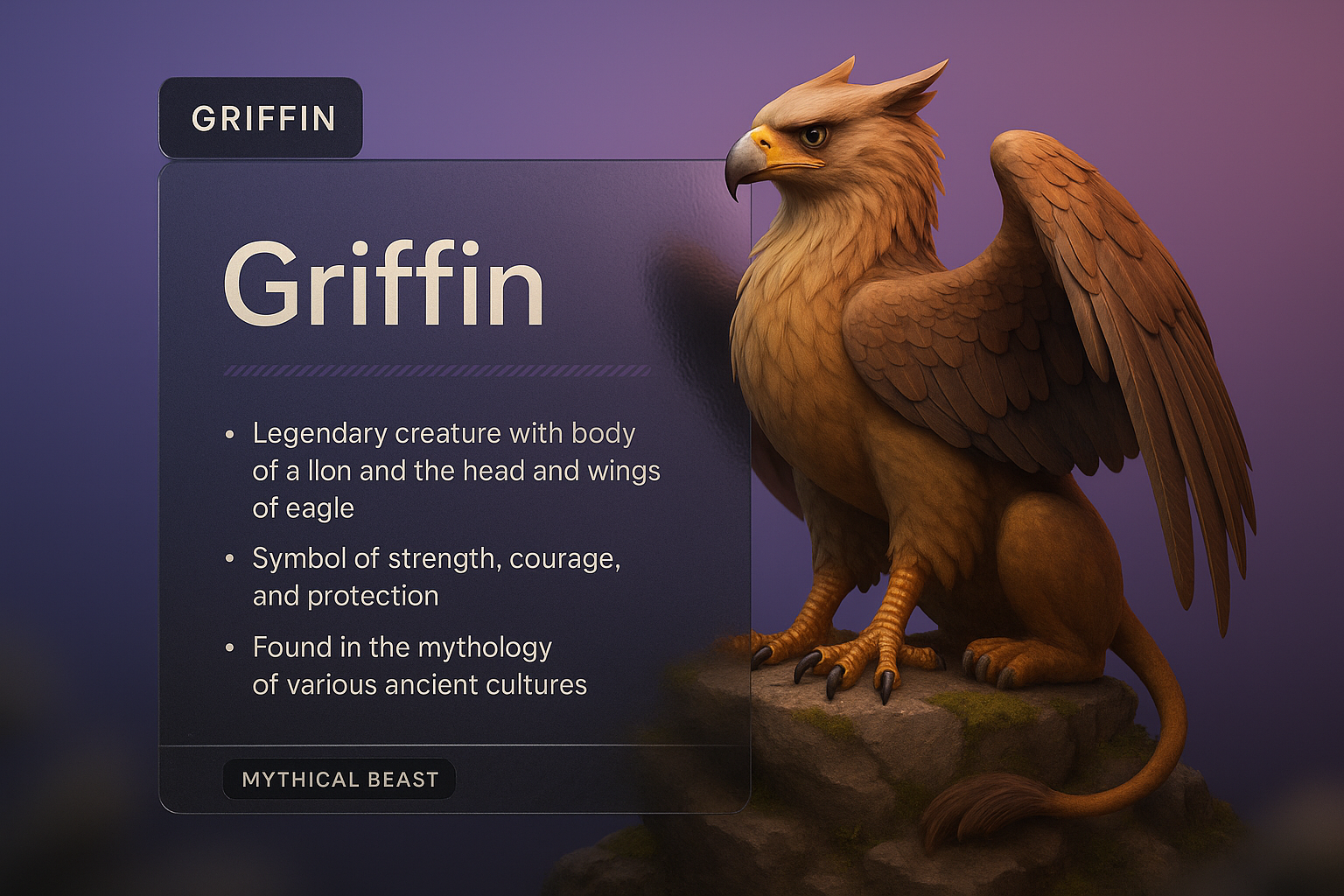 3D Griffin Illustration with Informative Overlay