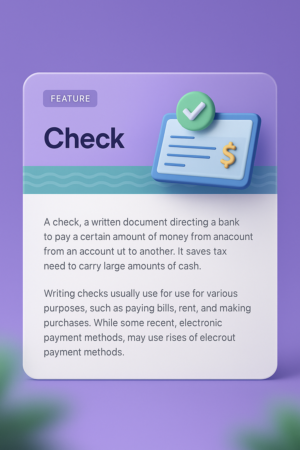 3D Illustration of a Check Feature for Web Design