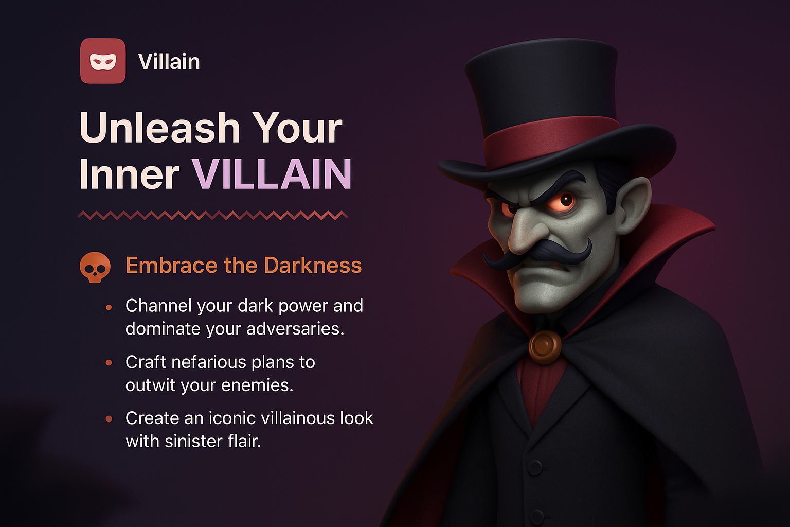 Villain Character Landing Page Design with 3D Illustration